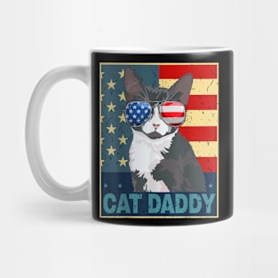 Mens Father Day Gift Tuxedo Cat Daddy Dad American Flag 4Th July Mug